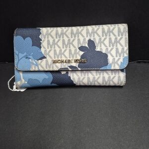 Michael Kors Blue and Cream Floral Wallet